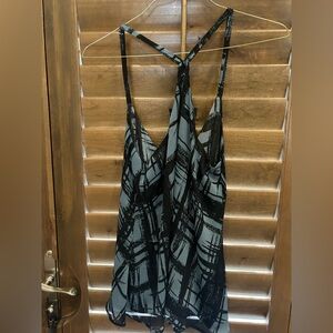 Stylish Patterson J Kincaid Blue and Black Brushstroke Plaid Strappy Top Size M